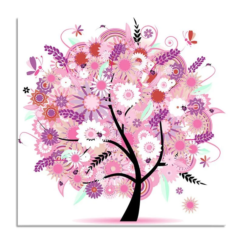 

3D Pink Tree 40x40cm DIY Diamond Painting Cross Stitch Wall Sticker Diamond Embroidery Square Crystal Mosaic Pictures Stickers