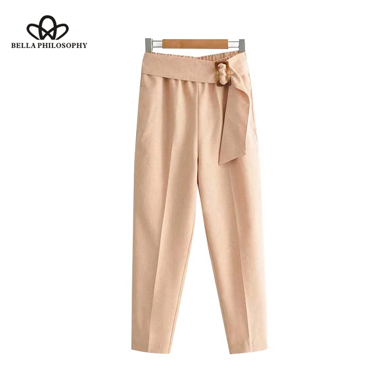 

Женские шаровары Bella Philosophy, Стильные повседневные брюки с карманами, легкие штаны до щиколотки с бантом на талии, 2019