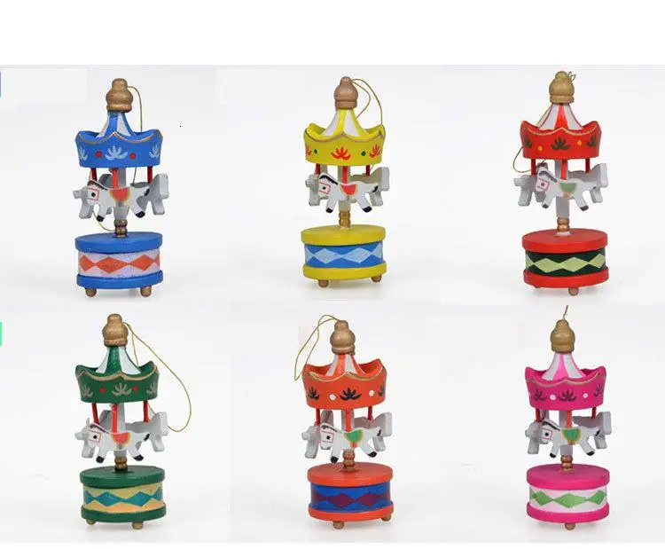 

6pcs/box with different colors baby wooden merry-go-round toys/ kids children's 3D whirligig horse for birthday gifts