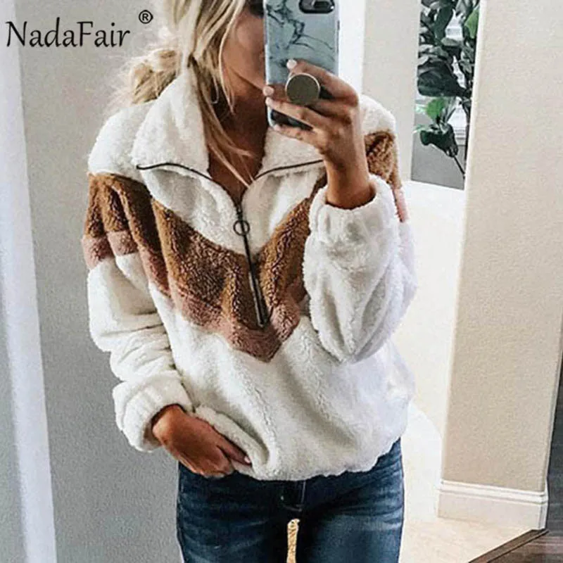 Женская флисовая толстовка Nadafair Повседневная зимняя пушистая с капюшоном из
