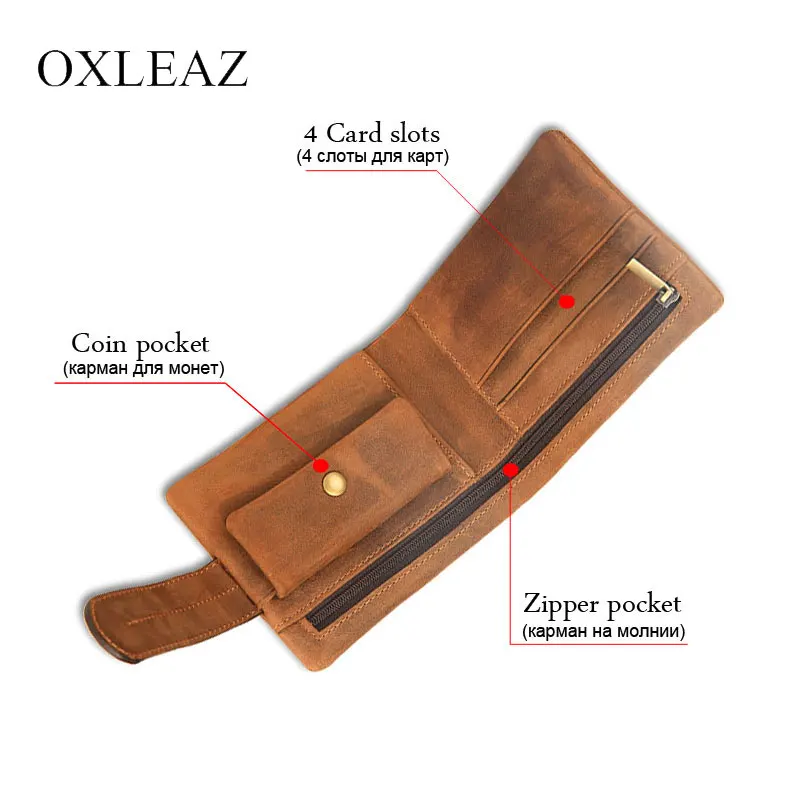 OXLEAZ винтажные Короткие повседневные кожаные маленькие кошельки Crazy Horse кошелек