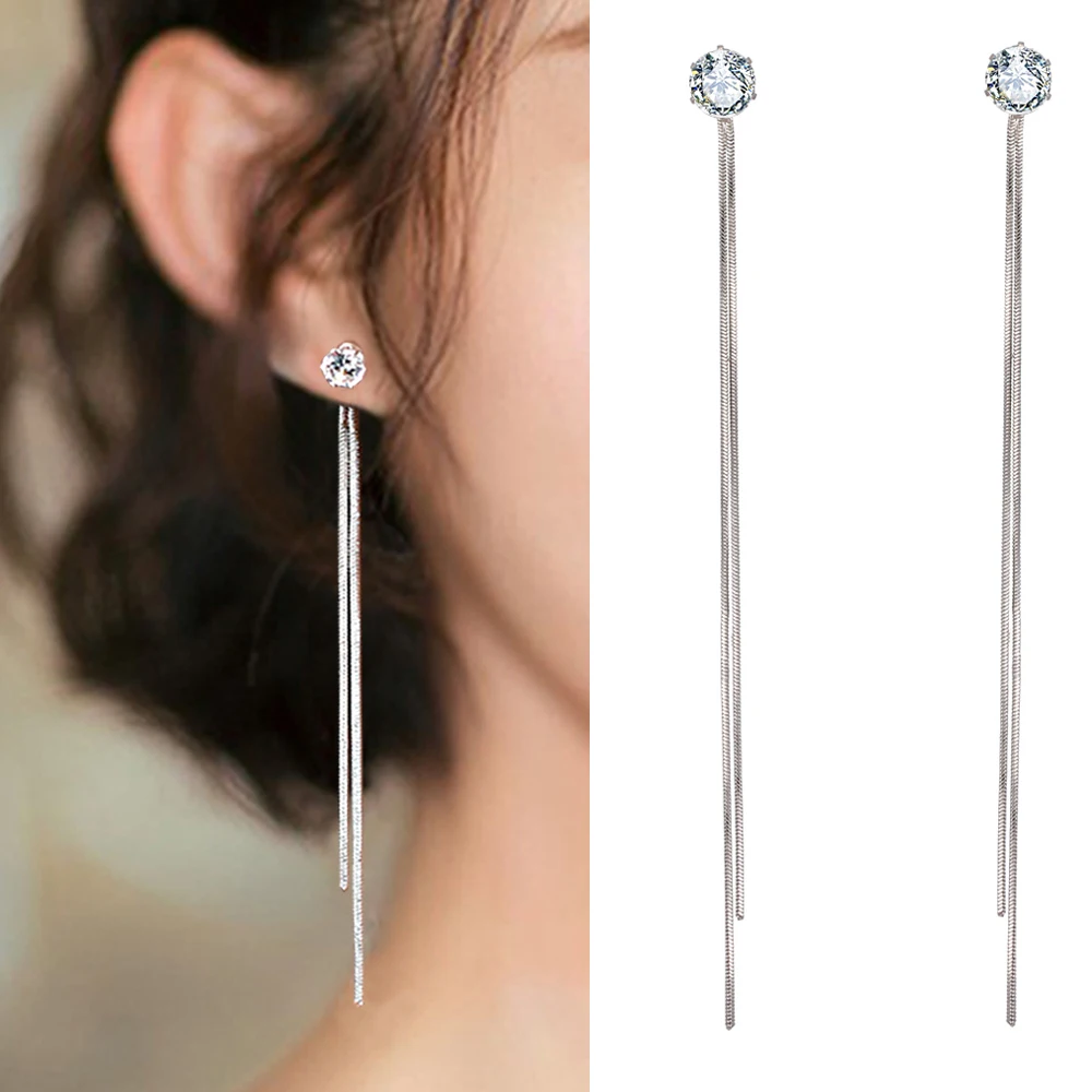 

IPARAM New Fashion Silver Plated Dangle Hanging Gem Stone Rhinestone Long Drop Earrings For Women Jewelry brincos bijoux