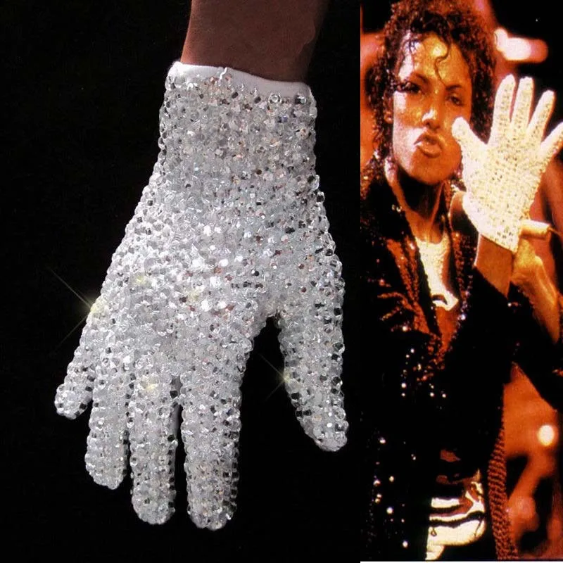 MJ MICHAEL JACKSON RHINESTONE SEQUINS CRYSTAL SHINING GLOVE Handmade Show Gift  Collection