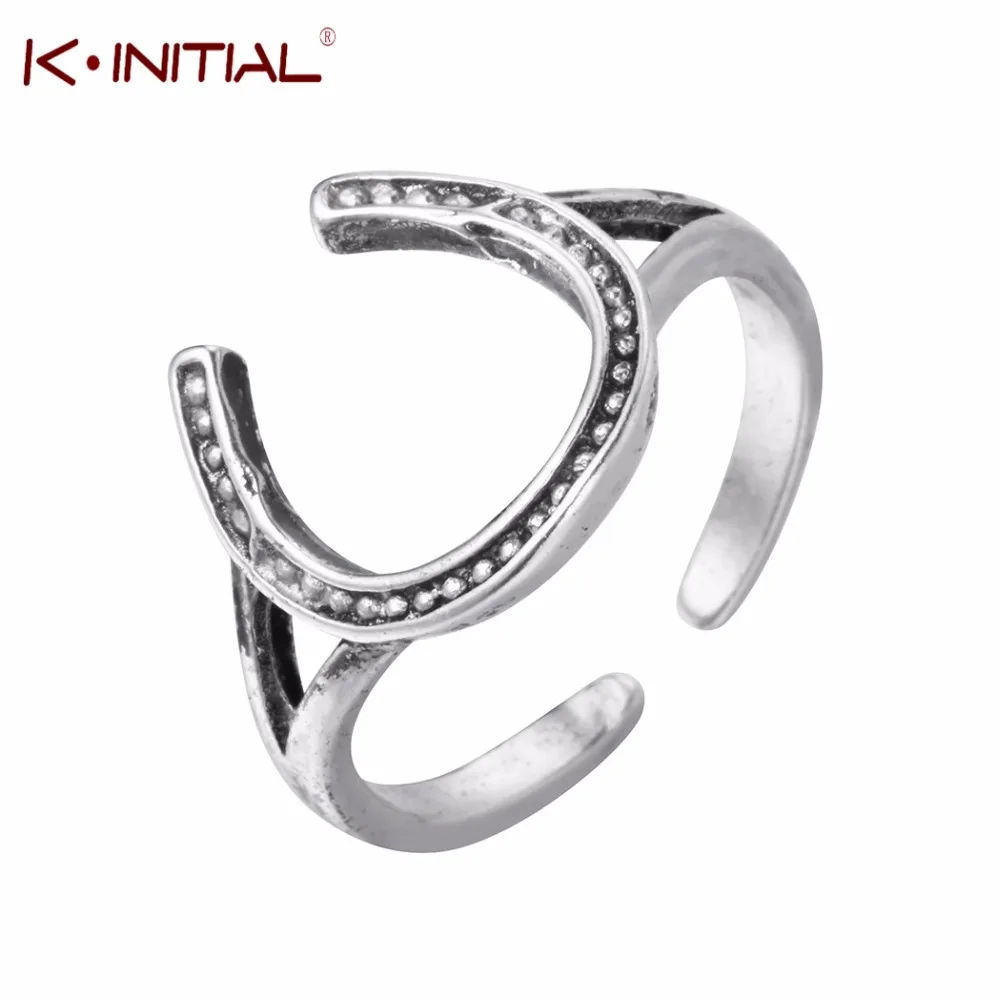 

Kinitial HorseShoe Rings Fashion Vintage U Shape Ring Adjustable Jewelry for Women Love Valentine's Day Gift