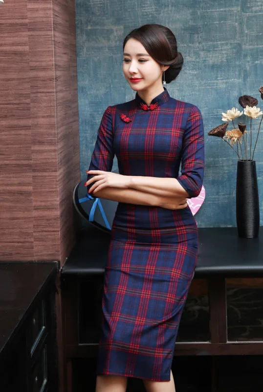 Sheng Коко Женская Полосатая сетка Qipao традиционный ченсам китайское платье решетки Восточная Ципао вечерние длинные Qi Pao платья