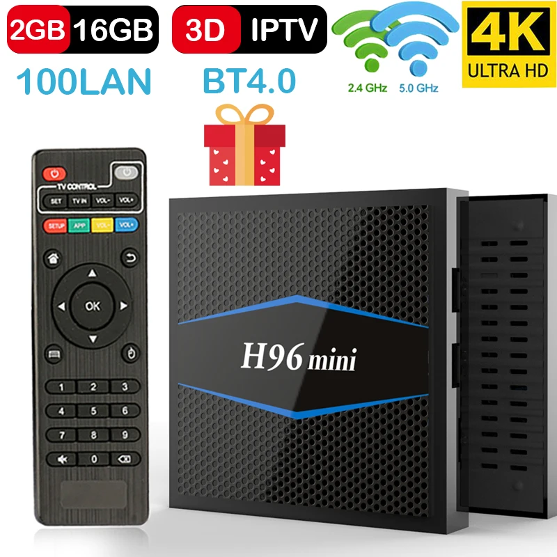 H96mini Smart TV BOX Android 7 1 2 Гб 16 BT4.0 Amlogic S905W четырехъядерный H.265 4 k ГГц WiFi ТВ плеер |
