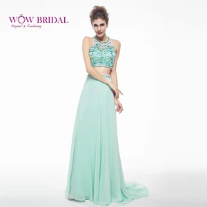 Женское платье на бретельках Wowbridal, мятно-Зеленое Длинное Платье на выпускной, с бисером, модель SH0028, 2021