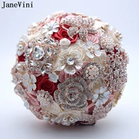 janevini 2018 handmade luxurious burgundy flowers bridal bouquet rhinestones women wedding accessories bouquet rose artificielle