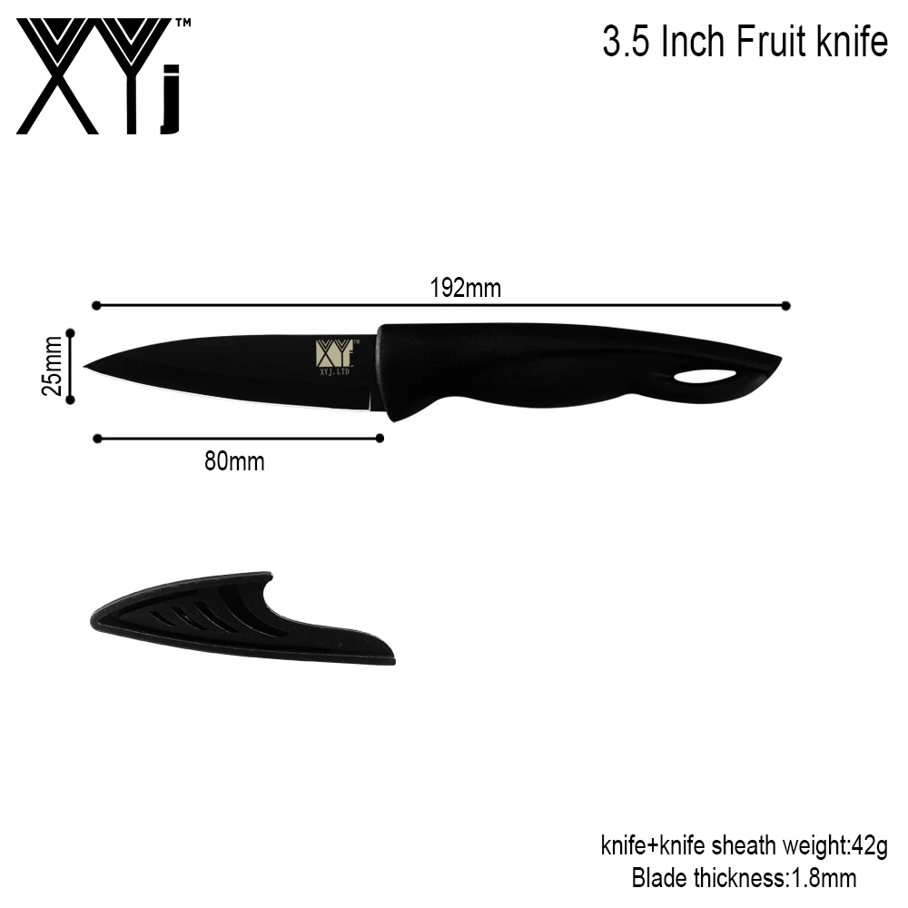 3.5 Inch Fruit XYj кухонный нож с крышкой ножи из нержавеющей стали японский шеф-повар Santoku Кливер нож для мяса черное лезвие для приготовления пищи резак - Цвет: 3.5 Inch Fruit