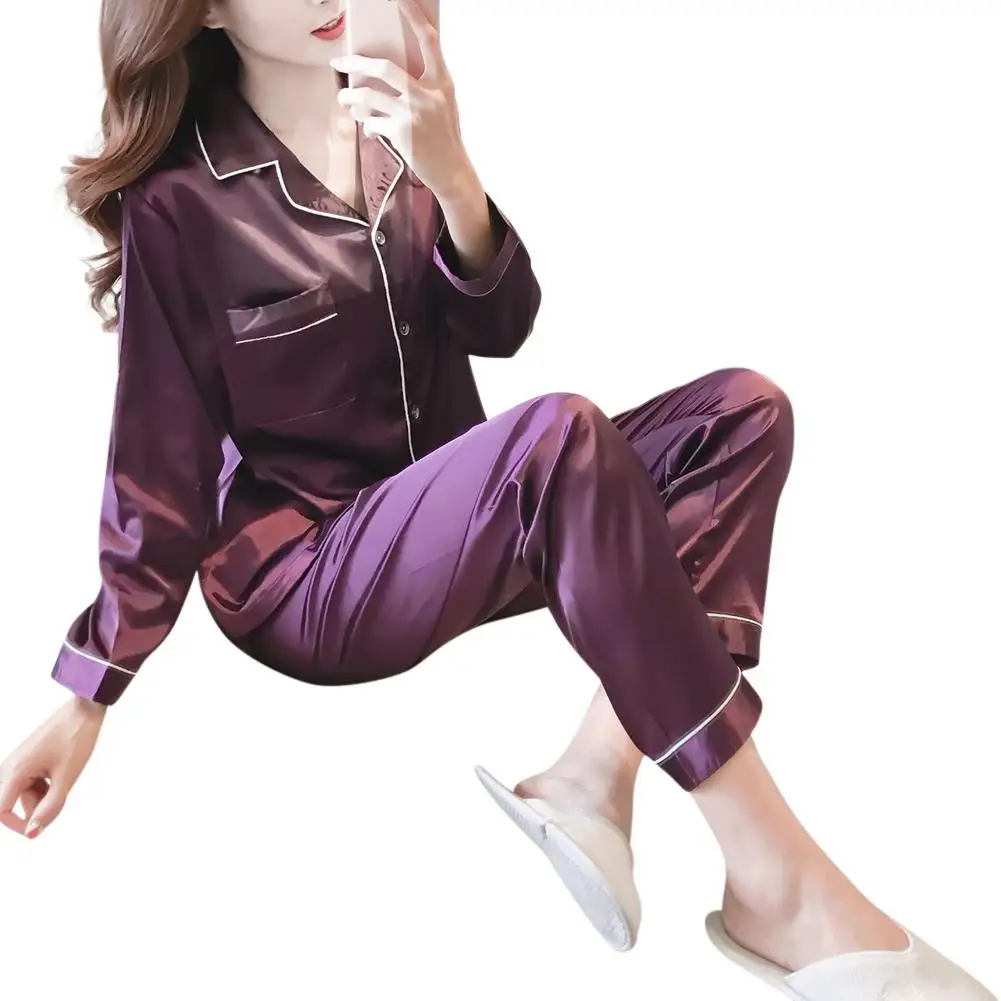 Yfashion 2 шт./компл. Женская домашняя одежда из искусственного шелка с лацканами и