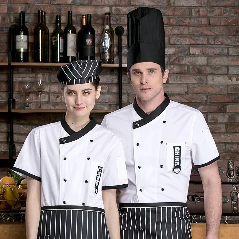 

Cooking Jacket Short Sleeve Slant Collar Chefs Uniform Hotel Restaurant Baking Cake Shop Summer Workwear Breathable Chefworks