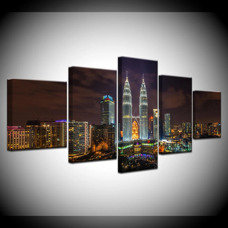 

Canvas Painting Modern city night view 5 Pieces Wall Art Painting Modular Wallpapers Poster Print for living room Home Decor