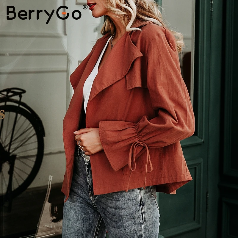 BerryGo случайный звонок рукав женская куртка со шнуровкой Кардиган верхняя одежда