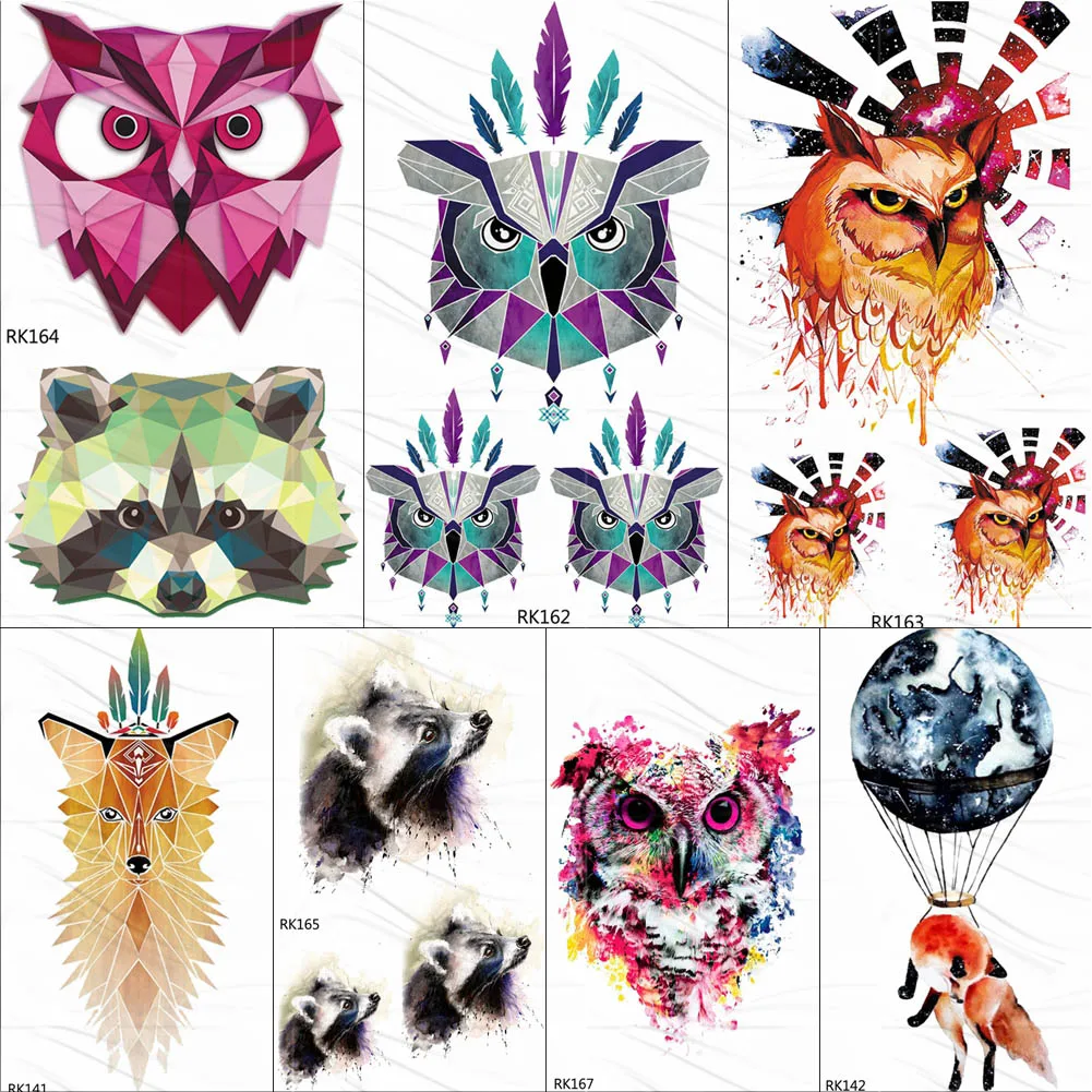 OMMGO этнический тотем Геометрическая временная татуировка в виде совы наклейка