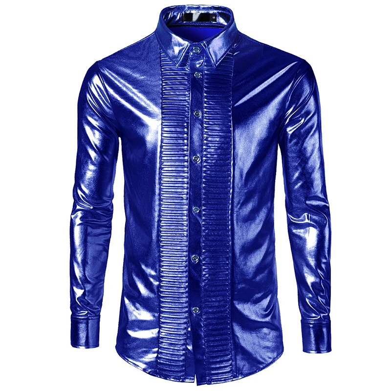 Мужская плиссированная рубашка с длинным рукавом осень 2018|Повседневные рубашки|
