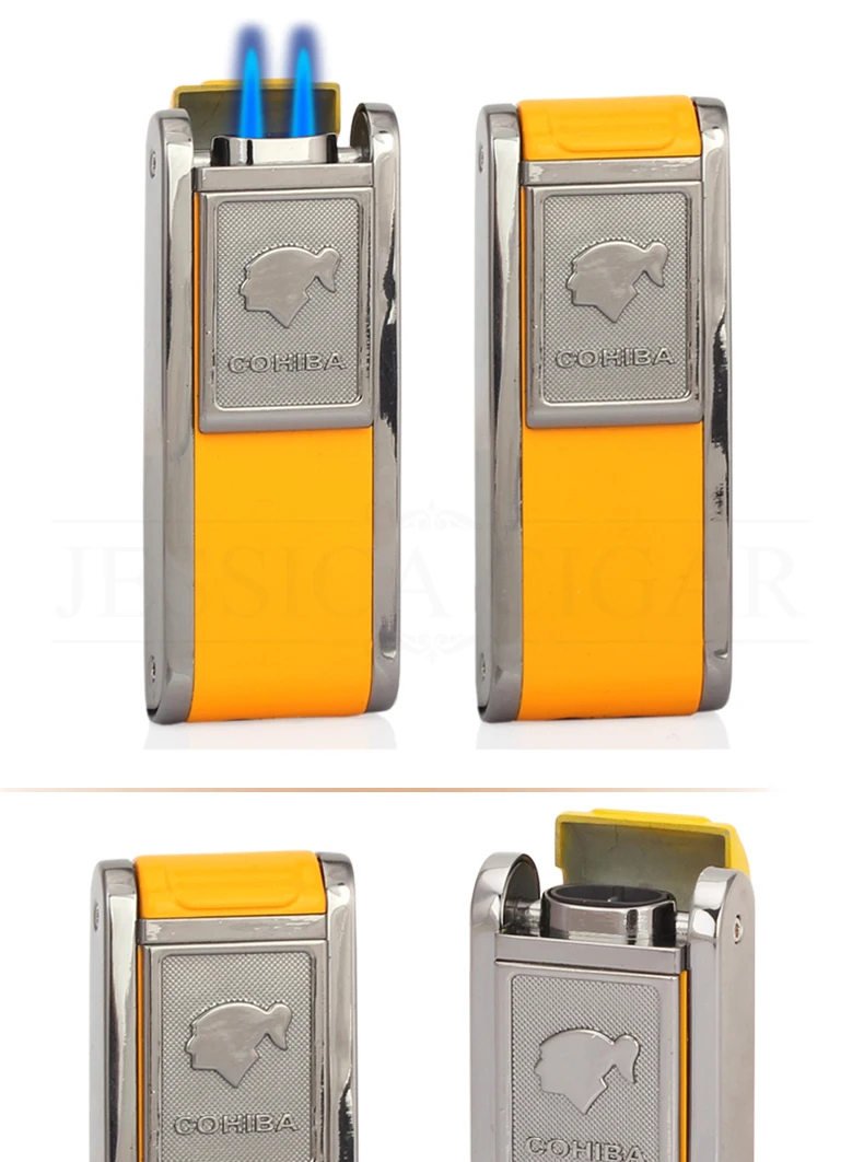 COHIBA Gadgets 2 Fire Flame Jet фонарь Зажигалка для сигар многоразовые ветрозащитные газовые зажигалки с бутаном с сигары удар подарочная коробка
