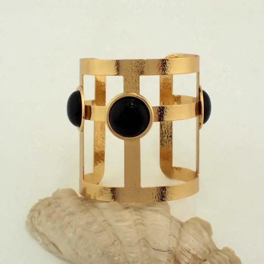 2016 Топ Мода выдалбливают Дизайн сплава инкрустация черный смолы манжеты