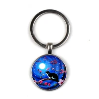 popular models cute moon cat series glass keychain fashion bag car key chain pet lovers private gifts