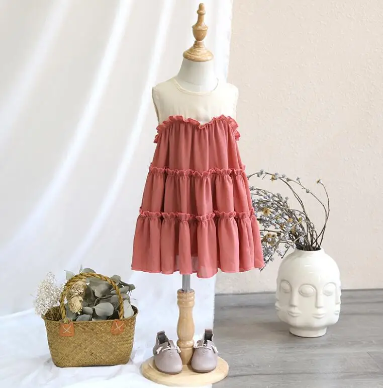 2018 Baby Girls Summer Chiffon Pleats Cake Vest Dresses Princess Kids Sweet Dress 5 pcs/lot Wholesale | Детская одежда и обувь
