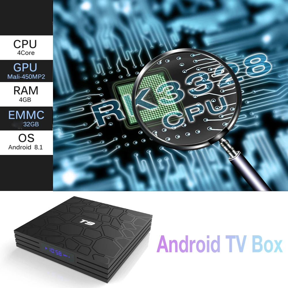 T9 Smart TV Box Android 9 0 четырехъядерный TVBOX 4 ГБ 32 Netflix Youtube 2 4G Wifi 1080P H.265 4K HD телеприставка Pk