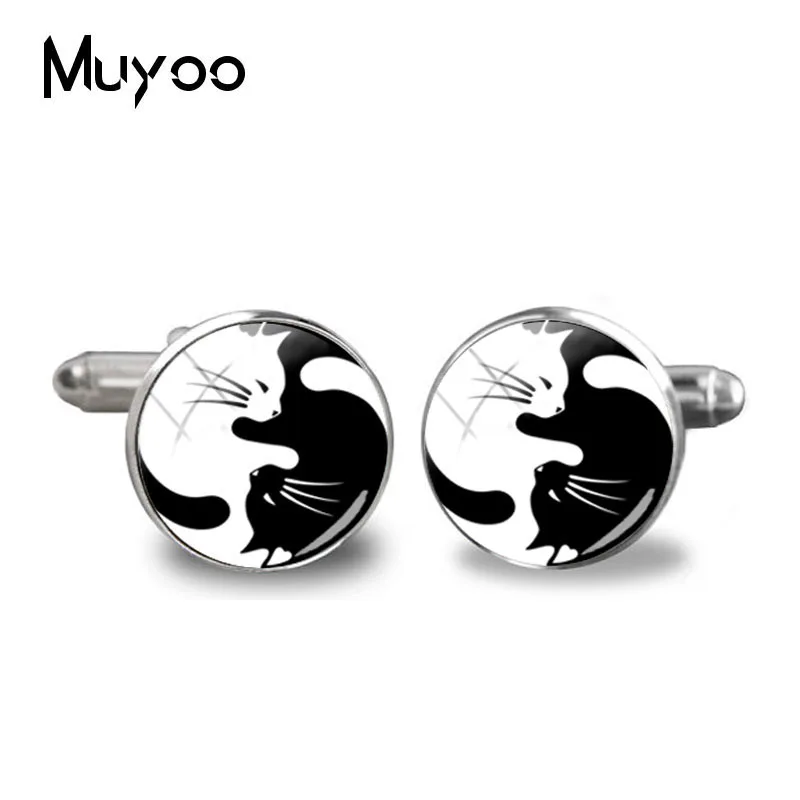 Новинка 2018 запонки Yinyang для женщин черные белые кошки винтажные стеклянные фото