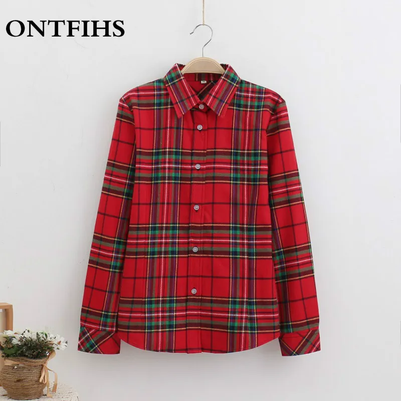 Плед хлопковая блуза Для женщин Повседневное Блузка с длинными рукавами