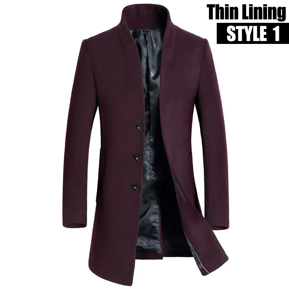 Style1 Wine Новинка, утолщенное зимнее шерстяное пальто для мужчин, толстое шерстяное пальто для мужчин, Повседневная модная хлопковая стеганая куртка и пальто, длинные куртки, верхняя одежда - Цвет: Style1 Wine
