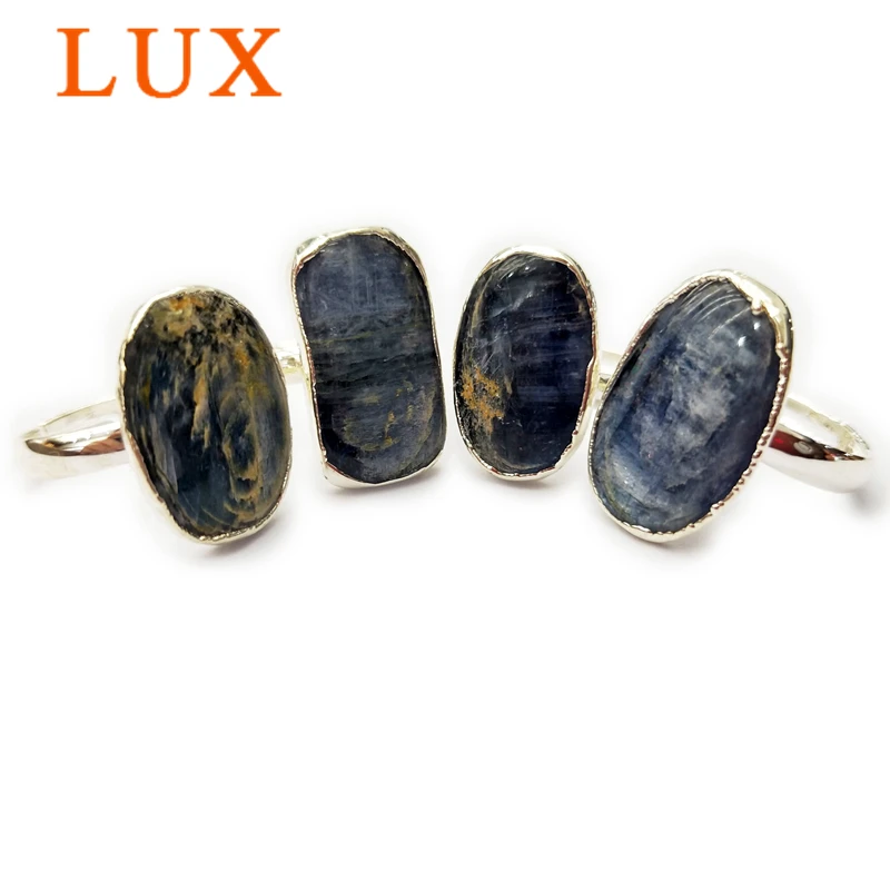 

LUX Natural Gem stone kyanite Ring Handmade Gem stone Ring Silver plated adjustable blue crystal rings