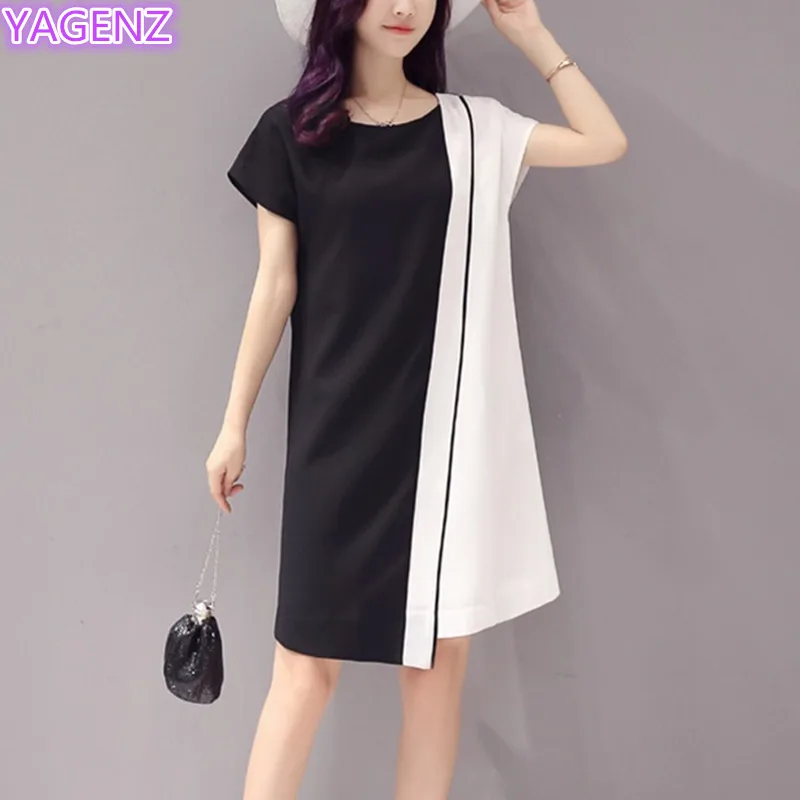 YAGENZ Women Chiffon dress Summer New Large size Clothing Fashion Dress Splice Short sleeves Long section A150 | Женская одежда