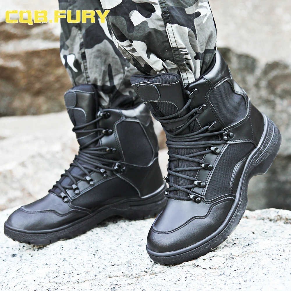 CQB. FURY/мужские черные кожаные ботинки в стиле милитари удобные и дышащие