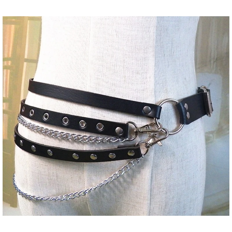 New Leather Punk Harajuku Big O-ring Belt Exaggerated Big Metal Ring Metal Hoop Women Belt For Jeans Chain  Waist Belts Women