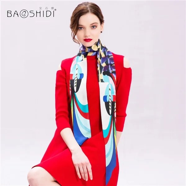 [BAOSHIDI] саржевый шелковый шарф, новые модные шарфы с двойным лицом, шейный платок, украшение на голову, талия, волосы, шляпа, сумочка - Цвет: 1033171210