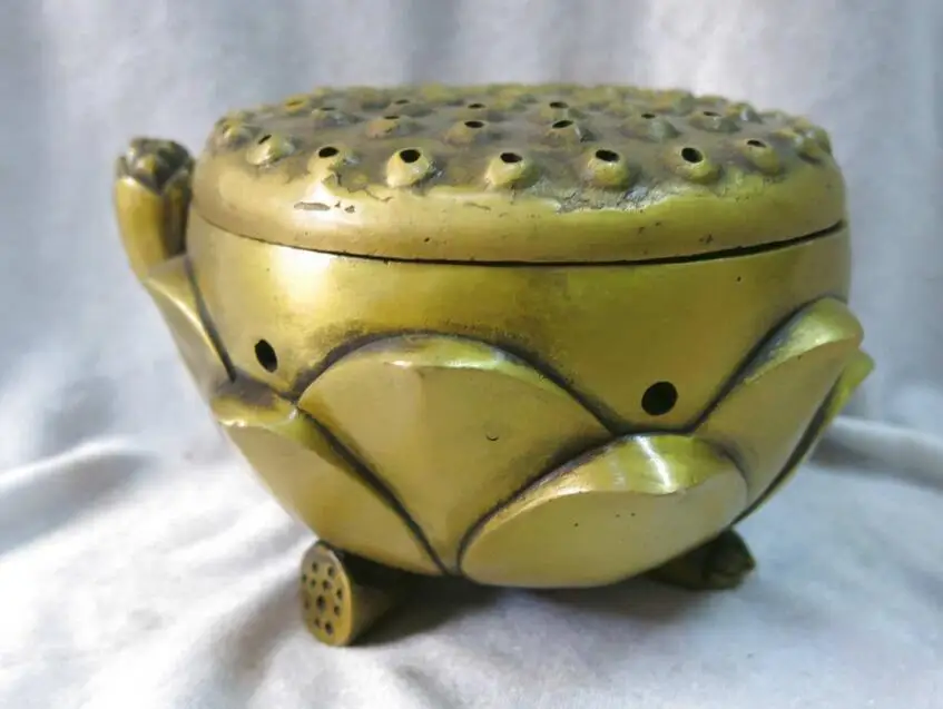 China fine brass copper censer carved seedpod of the lotus Incense Burner Statue | Дом и сад