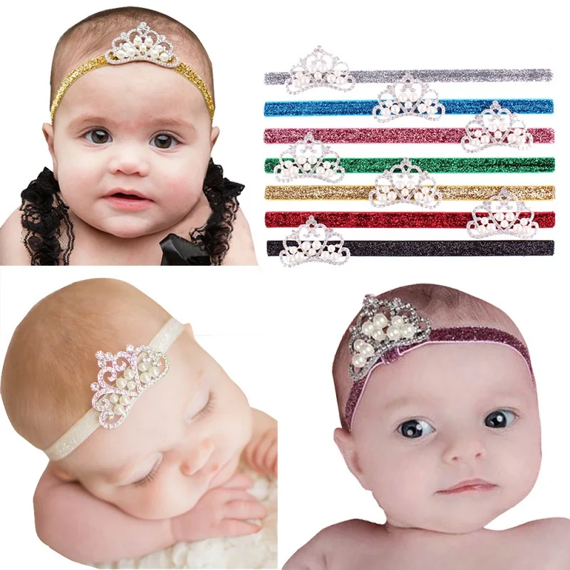 

Hooyi Crown Pearl Twinkling Baby Girls Hairband Newborn Hair Accessories Headband Infant Elastic Hair Bands Kids Hairpins H11