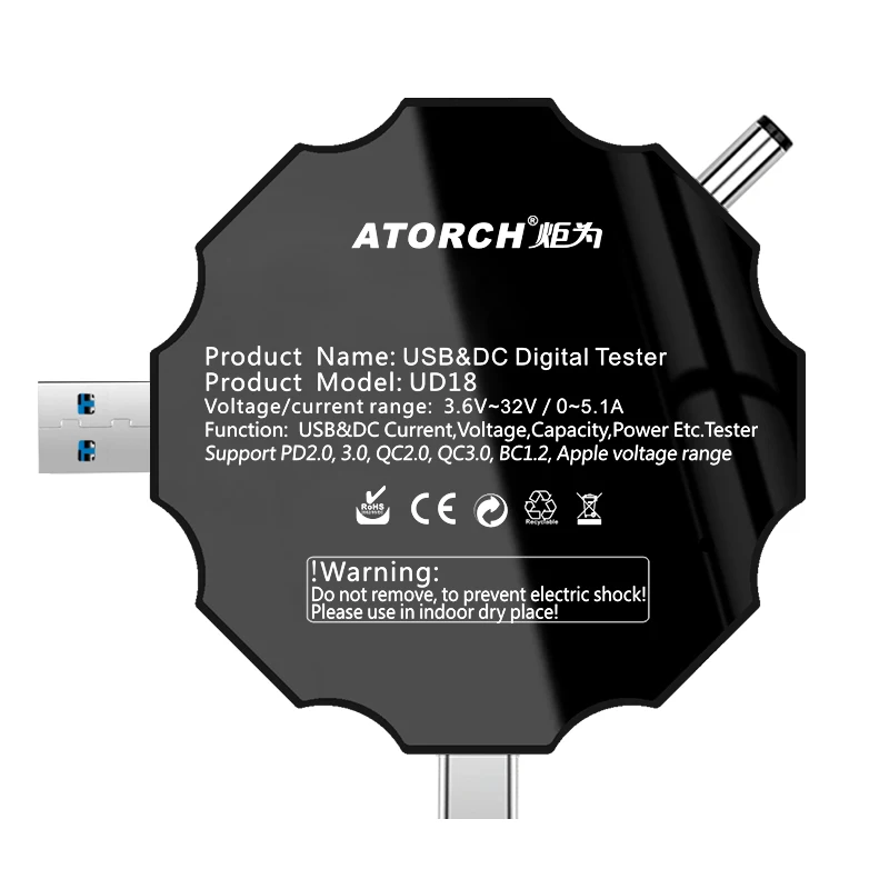 DC5.5 USB 3,0 tipo-C 18 en 1 USB tester dc voltímetro digital cargador tipo batería externa medidor de voltaje + PD3.0/Protocolo de 2,0 gatillo