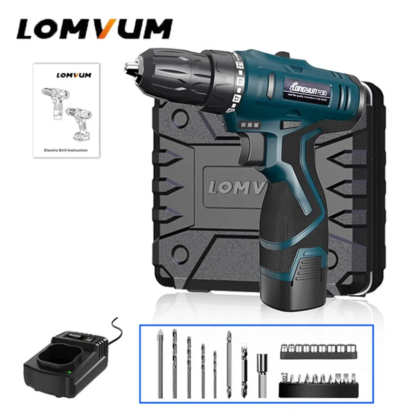 Шуруповерт LOMVUM ручная мини дрель Аккумуляторная 12/16/24 в