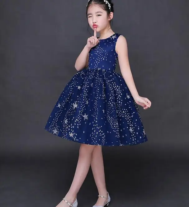 Elegant Children Kids Baby Girls Dress Stars Sequins Tulle Bow Toddler Tutu One Piece Wedding Birthday Dresses | Детская одежда и