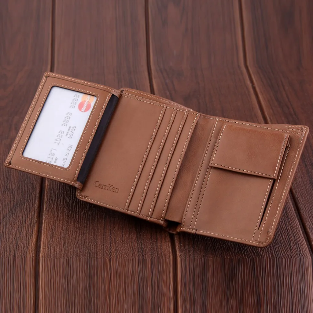 

2019 Wallet Men Leather Genuine Leisure Men's Slim PU Mini Wallet Credit Card Trifold Purse Coin