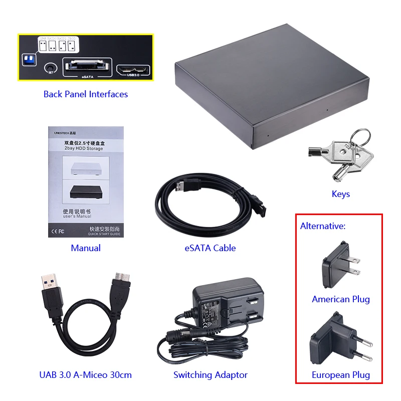 Uneatop UT62200U3M 2.5in двойной алюминиевый SATA USB 3.0 2 Bay E 6gbps внешний корпус SSD HDD корпус|usb hdd