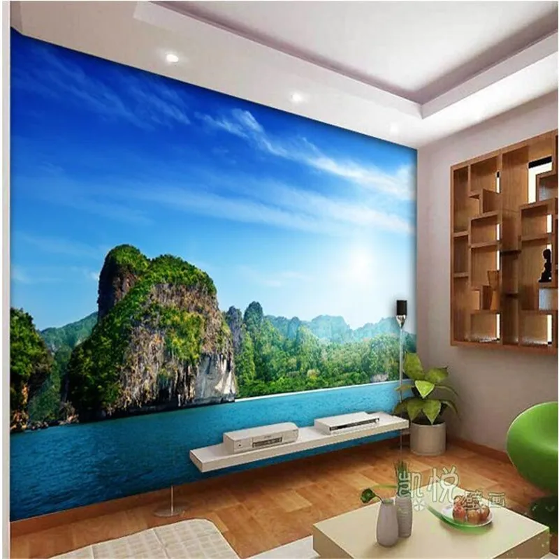

Фотообои beibehang на заказ, фотообои, роскошное качество, HD морские береговые острова, пейзаж, синий экран, большая настенная бумага