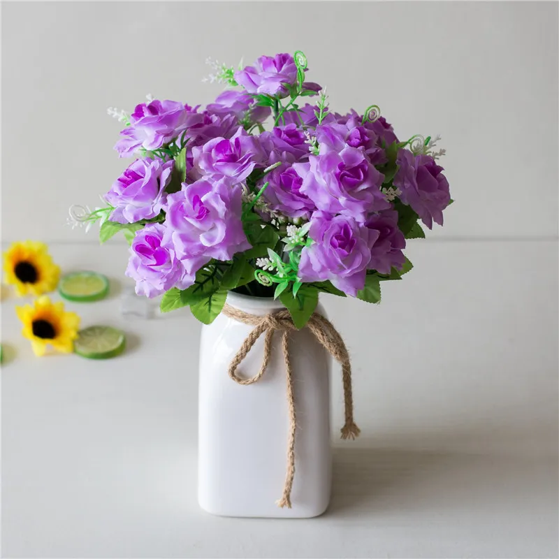 purple Meldel Искусственные цветы 30 см Высокое качество шелка с цветочным рисунком розы Букет для вечерние дома Свадьба Искусственный цветок для декорирования ветви - Цвет: purple