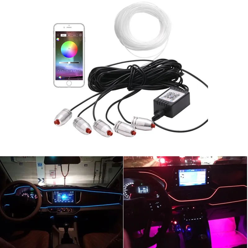 

New 6M Sound Active RGB LED Car Interior Light Multicolor EL Neon Strip Light Bluetooth Phone Control Atmosphere Light 12V