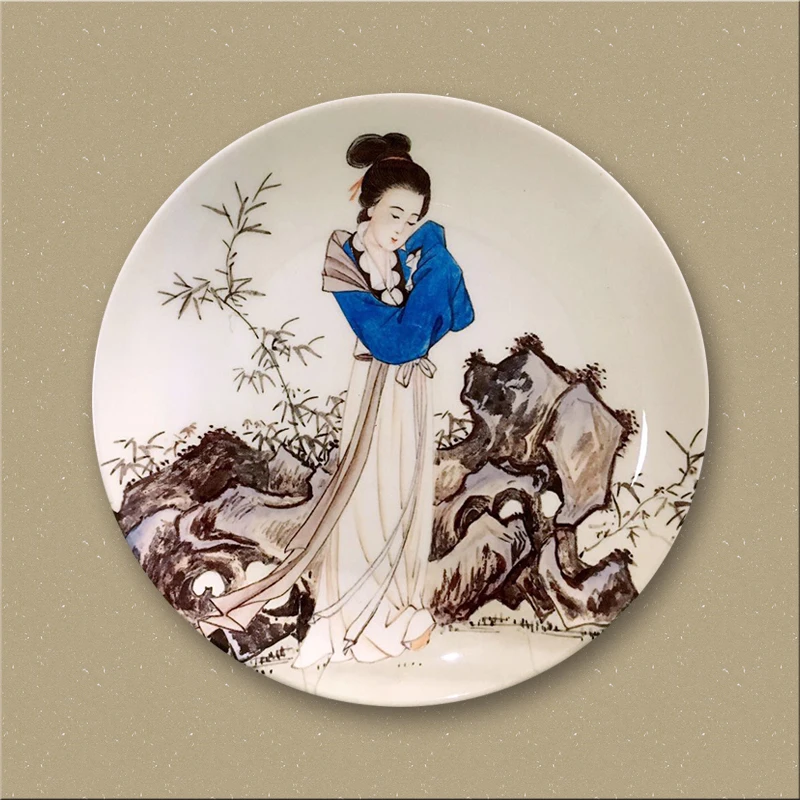 

10 Inch Chinese Style Ceramic Wall Plate Decoration Hand Painted Vintage Beauty Pattern Crafts Living Room Wall Art Adornment