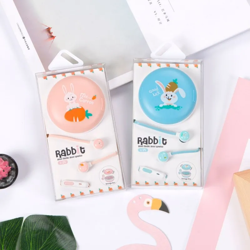 Rabbit Earphones 3.5mm Stereo Music In-ear Earbuds With Mic Kids Girl Earphone Storage Box For MP3 MP4 Phones | Электроника