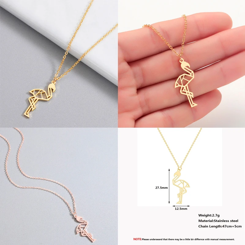 Чандлер оригами ожерелья в виде животных из нержавеющей стали фламинго Феникс