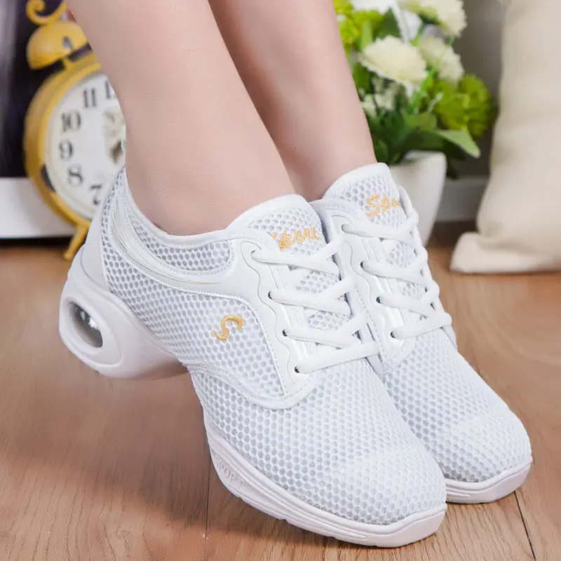Sneakers Women Jazz Dance Shoes Female White Summer Outdoor Mesh Girls Modern Hip Hop Dancing Adult Ladies Casual Sports Shoes