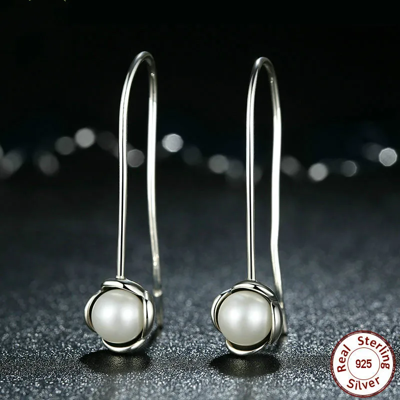 Корейские жемчужные серьги с из чистого серебра простые и модные S925