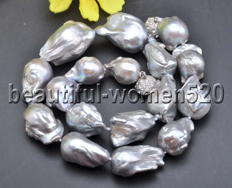 

Z7826 White 28mm Gray BAROQUE KESHI REBORN PEARL NECKLACE 17inch