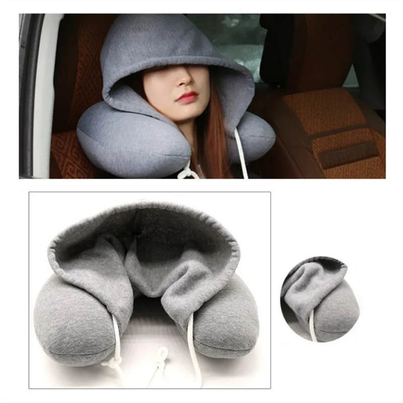 

Multi-Function U-Shape Headrest 30x28cm Memory Foam Neck Pillow With Cap Latex Particle Filler Car Travel Office Snap pillow