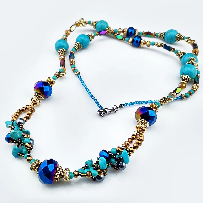 Fashion women Pearls Rhinestone Chain Necklace Vintage Bohemian Style stone Necklaces &amp Pendants Long Sweater choker0153-4 | Украшения и